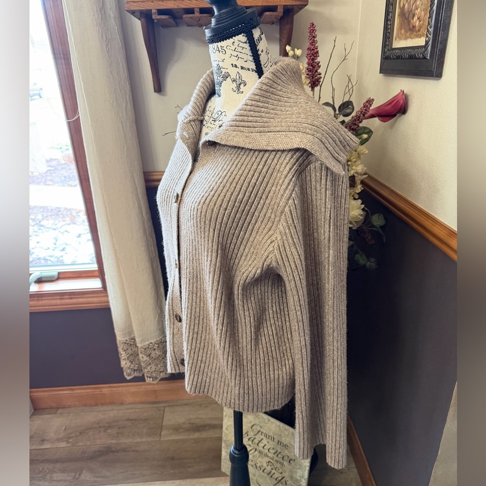 Joie Ribbed Button Front Foldover Collar Sweater Cardigan - Picture 5 of 8